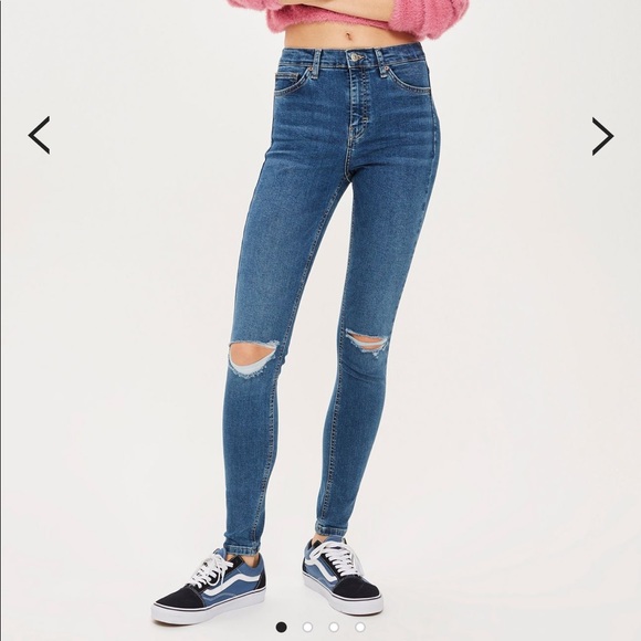 Topshop Denim - Topshop Mid Blue Ripped Jamie Jeans